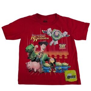 Disney Pixar T-Shirt Toddler Size 6/7 Toy Story Buzz and Woody Action Heroes Red